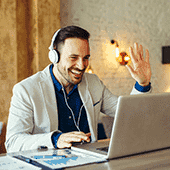 Employee using Microsoft Teams for collaboration in the business
