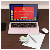 Message on laptop screen showing tips to safeguard your organization from ransomware