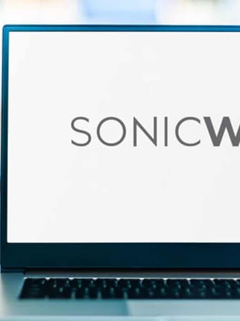 laptop showing sonicwall logo on screen