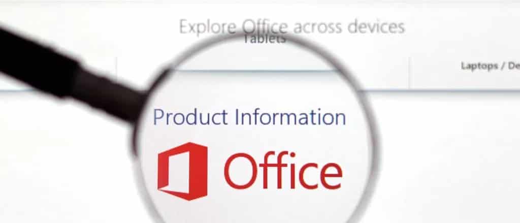 Microsoft Office 365 screen under magnifying glass
