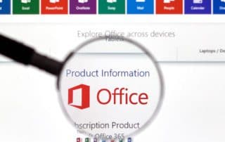 Microsoft Office 365 screen under magnifying glass