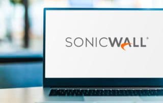 laptop showing sonicwall logo on screen