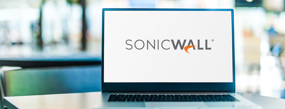 laptop showing sonicwall logo on screen