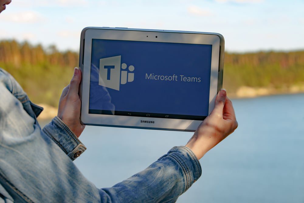tablet showing Microsoft Teams