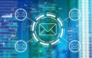 banner image of emails as envelopes on blue background